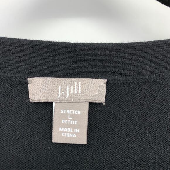 J. Jill Button Front Crew Neck Cardigan Sweater Womens Size PL Black Stretch - Picture 5 of 6